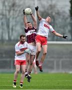 25 November 2018; David McGivney of Mullinalaghta St Columba's in action against Jordan Lowry, left, and Sean Gannon of Eire Og during the AIB Leinster GAA Football Senior Club Championship semi-final match between Mullinalaghta St. Columba's and Eire Og at Glennon Brothers Pearse Park in Longford. Photo by Matt Browne/Sportsfile