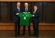 25 November 2018; Newly appointed Republic of Ireland manager Mick McCarthy, centre, with FAI Chief Executive John Delaney, left, and FAI President Donal Conway prior to a press conference at the Aviva Stadium in Dublin. Photo by Stephen McCarthy/Sportsfile