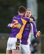 25 November 2018; Andrew McGowan, left, and David Nestor of Kilmacud Crokes celebrate after the AIB Leinster GAA Football Senior Club Championship semi-final match between Kilmacud Crokes and Portlaoise at Parnell Park in Dublin. Photo by Daire Brennan/Sportsfile