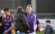 25 November 2018; Kilmacud Crokes supporter Collie Murphy congratulates David Nestor of Kilmacud Crokes after the AIB Leinster GAA Football Senior Club Championship semi-final match between Kilmacud Crokes and Portlaoise at Parnell Park in Dublin. Photo by Daire Brennan/Sportsfile