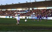 25 November 2018; Craig Rogers of Portlaoise kicks a late penalty, which was subsequently saved by Kilmacud Crokes' goalkeeper David Nestor, during the AIB Leinster GAA Football Senior Club Championship semi-final match between Kilmacud Crokes and Portlaoise at Parnell Park in Dublin. Photo by Daire Brennan/Sportsfile