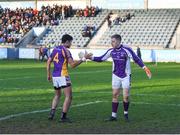 25 November 2018; Cian O'Sullivan of Kilmacud Crokes, left, congratulates team-mate David Nestor, after Nestor saved a late penalty, during the AIB Leinster GAA Football Senior Club Championship semi-final match between Kilmacud Crokes and Portlaoise at Parnell Park in Dublin. Photo by Daire Brennan/Sportsfile