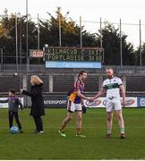 25 November 2018; Ross McGowan of Kilmacud Crokes shakes hands with Ciarán McEvoy of Portlaoise after the AIB Leinster GAA Football Senior Club Championship semi-final match between Kilmacud Crokes and Portlaoise at Parnell Park in Dublin. Photo by Daire Brennan/Sportsfile