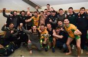 25 November 2018; Corofin players celebrate in the changing room following the AIB Connacht GAA Football Senior Club Championship Final match between Ballintubber and Corofin at Elvery's MacHale Park in Castlebar, Mayo. Photo by David Fitzgerald/Sportsfile