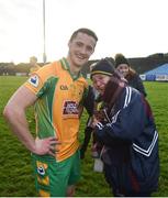 25 November 2018; Kieran Molloy of Corofin is congratulated by a supporter following the AIB Connacht GAA Football Senior Club Championship Final match between Ballintubber and Corofin at Elvery's MacHale Park in Castlebar, Mayo. Photo by David Fitzgerald/Sportsfile