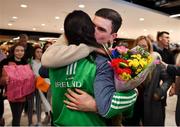 25 November 2018; World Champion Kellie Harrington is greeted by her brother Joel on Team Ireland's return from AIBA Women's World Boxing Championship at Dublin Airport, Dublin. Photo by Brendan Moran/Sportsfile