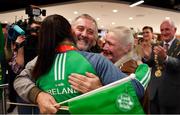 25 November 2018; World Champion Kellie Harrington is greeted by her parents Christy and Yvonne on Team Ireland's return from AIBA Women's World Boxing Championship at Dublin Airport, Dublin. Photo by Brendan Moran/Sportsfile