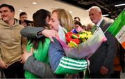 25 November 2018; World Champion Kellie Harrington is greeted by her partner Mandy Loughlin on Team Ireland's return from AIBA Women's World Boxing Championship at Dublin Airport, Dublin. Photo by Brendan Moran/Sportsfile