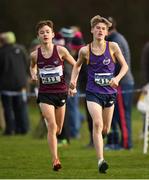 25 November 2018; Diarmuid Fagan of Mullingar Harriers A.C. Co. Westmeath, left, and Myles Hewlett of United Striders A.C. Co. Wexford, competing in the Boys U14 2,000m during the Irish Life Health National Senior & Junior Cross Country Championships at National Sports Campus in Abbottstown, Dublin. Photo by Harry Murphy/Sportsfile