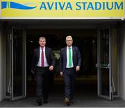 26 November 2018; Newly appointed Republic of Ireland U21 manager Stephen Kenny, left, and FAI High Performace Director Ruud Dokter following a press conference at Aviva Stadium in Dublin. Photo by Stephen McCarthy/Sportsfile