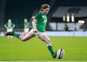 24 November 2018; Ellen Murphy of Ireland kicks a conversion during the Women's International Rugby match between England and Ireland at Twickenham Stadium in London, England. Photo by Matt Impey/Sportsfile