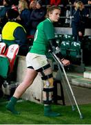 24 November 2018; Nikki Caughey of Ireland leaves the pitch on crutches after the Women's International Rugby match between England and Ireland at Twickenham Stadium in London, England. Photo by Matt Impey/Sportsfile