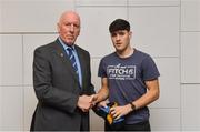 26 November 2018; Brian Mullins, Director of Sport, UCD, presents Mike Breen of Beaufort and Kerry with a UCD scarf during the UCD GAA Sports Scholarship Presentation 2018/2019 at UCD in Dublin. Photo by Piaras Ó Mídheach/Sportsfile