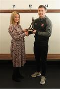 27 November 2018; Patrick McEleney of Dundalk is presented with his SSE Airtricity/SWAI Player of the Month award for October by Leanne Sheill from SSE Airtricity at Oriel Park in Dundalk, Co Louth. Photo by Eóin Noonan/Sportsfile