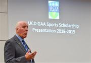 26 November 2018; Brian Mullins, Director of Sport, UCD, speaking during the UCD GAA Sports Scholarship Presentation 2018/2019 at UCD in Dublin. Photo by Piaras Ó Mídheach/Sportsfile