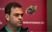 27 November 2018; Head coach Johann van Graan during a Munster Rugby press conference at the University of Limerick in Limerick. Photo by Diarmuid Greene/Sportsfile