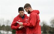 27 November 2018; Billy Holland, left, and Darren O'Shea look at notes during Munster Rugby squad training at the University of Limerick in Limerick. Photo by Diarmuid Greene/Sportsfile