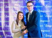 24 November 2018; Leah Maunsell, Kona Bikes Enduro Rider, receives a Special Achievement Award from Brian Nugent, Cycling Ireland Technical Director, during the Cycling Ireland Awards at the Crowne Plaza Hotel in Blanchardstown, Dublin. Photo by Stephen McMahon/Sportsfile
