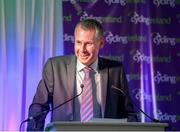 24 November 2018; Ciaran McKenna, Cycling Ireland President, on the podium during the Cycling Ireland Awards at the Crowne Plaza Hotel in Blanchardstown, Dublin. Photo by Stephen McMahon/Sportsfile
