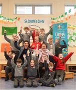 28 November 2018; Former Republic of Ireland midfielder Keith Andrews, Jessica Ziu of Republic of Ireland and Shelbourne, and Lord Mayor of Dublin Nial Ring brought the the iconic Henri Delaunay trophy to visit St Joseph's Co-Education Primary School, East Wall, to mark Dublin’s hosting of the UEFA EURO 2020 Qualifying Group Draw at the Convention Centre on Sunday, December 2nd. To celebrate the Qualifying Draw, Dublin City Council and the FAI will hold three ‘Street Legends’ community football events at Aughrim St Community Hall (Wednesday, November 28th), Mountjoy Square South (Thursday, November 29th) and Commons Street (Saturday, December 1st). The hosting of the Qualifying Draw will also coincide with the launch of the National Football Exhibition at the Printworks, Dublin Castle, which will open to the public on Sunday, December 2nd 2018. The Exhibition will be home to a number of elements with historical significance to Irish football. Four tournament games will be hosted at Dublin’s Aviva Stadium during UEFA EURO 2020, the largest sporting event to ever be hosted in the country. Pictured with the Henri Delaunay trophy are pupils of St Joseph's Co-Education Primary School, East Wall, with former Republic of Ireland midfielder Keith Andrewws and Jessica Ziu of Republic of Ireland and Shelbourne. Photo by Stephen McCarthy/Sportsfile