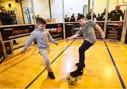 28 November 2018; Brothers Jack, age 8, right, and Kai Farrell, age 7, from Railto, Dublin, at the first ‘Street Legends’ community football event in Aughrim Street Community Hall, Dublin. Also in attendance were Lord Mayor of Dublin Nial Ring, Minister of State Brendan Griffin and FAI Chief Executive John Delaney, ex-Republic of Ireland footballer Stephen Kelly and Republic of Ireland women’s national team footballer Isibeal Atkinson. To celebrate Dublin’s hosting of the UEFA EURO 2020 Qualifying Group Draw, Dublin City Council and the FAI will hold two further ‘Street Legends’ community football events at Mountjoy Square South (Thursday, November 29th) and Commons Street (Saturday, December 1st). The hosting of the Qualifying Draw will also coincide with the launch of the National Football Exhibition at the Printworks, Dublin Castle, which will open to the public on Sunday, December 2nd 2018. The Exhibition will be home to a number of elements with historical significance to Irish football. Four tournament games will be hosted at Dublin’s Aviva Stadium during UEFA EURO 2020, the largest sporting event to ever be hosted in the country. Photo by Stephen McCarthy/Sportsfile