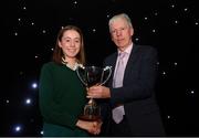 29 November 2018; Schools Athlete of the Year Sarah Healy is presented with her award by, Billy Delaney, President of the Irish Schools, during the Irish Life Health National Athletics Awards 2018 at the Crowne Plaza Hotel in Blanchardstown, Dublin. Photo by Eóin Noonan/Sportsfile