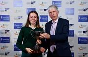 29 November 2018; Schools Athlete of the Year Sarah Healy, left, with Billy Delaney, President of Irish Schools,  during the Irish Life Health National Athletics Awards 2018 at the Crowne Plaza Hotel in Blanchardstown, Dublin. Photo by Sam Barnes/Sportsfile