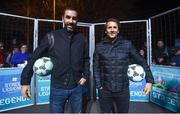 29 November 2018; Footballing legends Robert Pirès, left, and Gaizka Mendieta were in Dublin to showcase their skills at the Street Legends Community Football Event on Mountjoy Square South. The Street Football Community Football event is a joint initiative by Dublin City Council and the Football Association of Ireland ahead of the UEFA EURO 2020 Qualifying Draw in the Convention Centre on Sunday, 2nd December. The Street Legends Community Football Events kicked off on Wednesday, November 28. Other key activations include: Street Legends Community Football, Saturday, December 1, 3pm to 6pm, Commons Street, Dublin 1 with Portuguese legends Nuno Gomes and Vítor Baía. National Football Exhibition, Sunday, December 2 to Sunday, December 9, 11am-7pm, The Printworks, Dublin Castle Both events are free to attend and open to all ages and abilities. Photo by Stephen McCarthy/Sportsfile