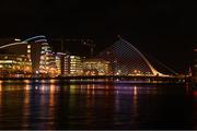 29 November 2018; To celebrate Dublin’s hosting of the UEFA EURO 2020 Qualifying Draw on Sunday December 2nd, the Samuel Beckett Bridge will be lit up with the flags of all 12 host nations. Delegates from all 55 UEFA member nations and over 350 international media representatives will be in attendance at the Convention Centre for the event, with an estimated worldwide TV audience of 140 million.Four UEFA EURO 2020 tournament games will be hosted at Dublin’s Aviva Stadium in June 2020, the largest sporting event to ever be hosted in the country. Photo by Harry Murphy/Sportsfile