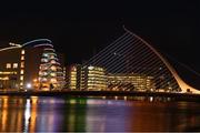 29 November 2018; To celebrate Dublin’s hosting of the UEFA EURO 2020 Qualifying Draw on Sunday December 2nd, the Samuel Beckett Bridge will be lit up with the flags of all 12 host nations. Delegates from all 55 UEFA member nations and over 350 international media representatives will be in attendance at the Convention Centre for the event, with an estimated worldwide TV audience of 140 million.Four UEFA EURO 2020 tournament games will be hosted at Dublin’s Aviva Stadium in June 2020, the largest sporting event to ever be hosted in the country. Photo by Harry Murphy/Sportsfile
