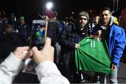 29 November 2018; Former Republic of Ireland international Wes Hoolahan with harry Mangin in attendance as Footballing legends Robert Pires & Gaizka Mendieta were in Dublin to showcase their skills at the Street Legends Community Football Event on Mountjoy Square South. The Street Football Community Football event is a joint initiative by Dublin City Council and the Football Association of Ireland ahead of the UEFA EURO 2020 Qualifying Draw in the Convention Centre on Sunday, 2nd December. The Street Legends Community Football Events kicked off on Wednesday, November 28. Other key activations include: Street Legends Community Football, Saturday, December 1, 3pm to 6pm, Commons Street, Dublin 1 with Portuguese legends Nuno Gomes and Vítor Baía. National Football Exhibition, Sunday, December 2 to Sunday, December 9, 11am-7pm, The Printworks, Dublin Castle Both events are free to attend and open to all ages and abilities. Photo by Stephen McCarthy/Sportsfile