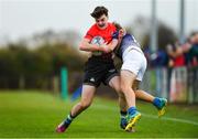 31 October 2018; Adam Duffy of North East Area is tackled by Kyle Sheehy of Metropolitan Area during the U16s 2nd Round Shane Horgan Cup match between North East Area and Metropolitan Area at Ashbourne RFC in Ashbourne, Co Meath. Photo by Piaras Ó Mídheach/Sportsfile