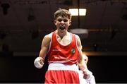 30 November 2018; Adam Hession of Monivea, celebrates after defeating in Terry Donohue of St Michaels Athy after their 52kg final bout during the IABA National Senior Championships at the National Stadium in Dublin. Photo by Harry Murphy/Sportsfile