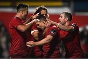 30 November 2018; Andrew Conway of Munster celebrates with team-mates Conor Murray, Arno Botha, and JJ Hanrahan, after scoring his side's second try during the Guinness PRO14 Round 10 match between Munster and Edinburgh at Irish Independent Park in Cork. Photo by Diarmuid Greene/Sportsfile
