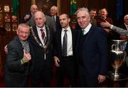 30 November 2018; Republic of Ireland supporter Davy Keogh with, from left, Lord Mayor of Dublin Nial Ring, UEFA President Aleksander Ceferin, FAI President Donal Conway and John Delaney, CEO, Football Association of Ireland, and the Henri Delaunay trophy in attendance at a EURO88 Republic of Ireland squad reception at the Mansion House in Dublin. Photo by Stephen McCarthy/Sportsfile