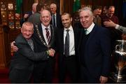 30 November 2018; Republic of Ireland supporter Davy Keogh with, from left, Lord Mayor of Dublin Nial Ring, UEFA President Aleksander Ceferin, FAI President Donal Conway and John Delaney, CEO, Football Association of Ireland, and the Henri Delaunay trophy in attendance at a EURO88 Republic of Ireland squad reception at the Mansion House in Dublin. Photo by Stephen McCarthy/Sportsfile