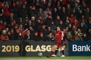 30 November 2018; Tyler Bleyendaal of Munster kicks a conversion during the Guinness PRO14 Round 10 match between Munster and Edinburgh at Irish Independent Park in Cork. Photo by Diarmuid Greene/Sportsfile