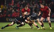 30 November 2018; Gavin Coombes of Munster, supported by team-mate Chris Farrell, is tackled by Jamie Hodgson and George Daly of Edinburgh during the Guinness PRO14 Round 10 match between Munster and Edinbugh at Irish Independent Park in Cork. Photo by Diarmuid Greene/Sportsfile