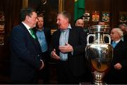 30 November 2018; FAI President Donal Conway and Kevin Sheedy in attendance at a EURO88 Republic of Ireland squad reception at the Mansion House in Dublin. Photo by Stephen McCarthy/Sportsfile