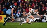 1 December 2018; James Hume of Ulster is tackled by Jarrod Evans of Cardiff Blues during the Guinness PRO14 Round 10 match between Ulster and Cardiff Blues at Kingspan Stadium in Belfast. Photo by Oliver McVeigh/Sportsfile