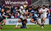 1 December 2018; Louis Ludik of Ulster in action against Rey Lee-Lo, right, Kristian Dacey, behind and Lloyd Williams of Cardiff Blues  during the Guinness PRO14 Round 10 match between Ulster and Cardiff Blues at Kingspan Stadium in Belfast. Photo by Oliver McVeigh/Sportsfile