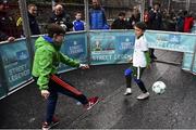 1 December 2018; Hugh Moore, age 9, left, and Josh Gafney, age 9, from Donabate during a skills game as Portuguese footballing legends Luis Figo, Nuno Gomes and Vítor Baía were in Dublin to showcase their skills at the Street Legends Community Football Event on Commons Street. The Street Football Community Football event is a joint initiative by Dublin City Council and the Football Association of Ireland ahead of the UEFA EURO 2020 Qualifying Draw in the Convention Centre on Sunday, 2nd December. The Street Legends Community Football Events kicked off on Wednesday, November 28. Other key activations include: Street Legends Community Football, Saturday, December 1, 3pm to 6pm, Commons Street, Dublin 1 with Portuguese legends Nuno Gomes and Vítor Baía. National Football Exhibition, Sunday, December 2 to Sunday, December 9, 11am-7pm, The Printworks, Dublin Castle Both events are free to attend and open to all ages and abilities. Photo by Sam Barnes/Sportsfile