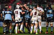 1 December 2018; Players from both sides are involved in a dispute with each other during a second half incident in the Guinness PRO14 Round 10 match between Ulster and Cardiff Blues at Kingspan Stadium in Belfast. Photo by Oliver McVeigh/Sportsfile