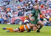 1 December 2018; Tom McCartney of Connacht is tackled by William Small-Smith of Toyota Cheetahs during the Guinness PRO14 Round 10 match between Toyota Cheetahs and Connacht at Toyota Stadium in Bloemfontein, South Africa. Photo by Frikkie Kapp/Sportsfile