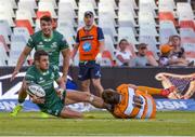 1 December 2018; Tiernan O'Halloran of Connacht is tackled by Louis Fouche of Toyota Cheetahs in action during the Guinness PRO14 Round 10 match between Toyota Cheetahs and Connacht at Toyota Stadium in Bloemfontein, South Africa. Photo by Frikkie Kapp/Sportsfile