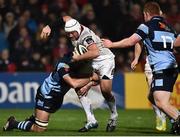 1 December 2018; Rory Best of Ulster is tackled by Josh Turnbull of Cardiff Blues during the Guinness PRO14 Round 10 match between Ulster and Cardiff Blues at Kingspan Stadium in Belfast. Photo by Oliver McVeigh/Sportsfile