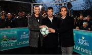 1 December 2018;  Portuguese footballing legends, from left, Vítor Baía, Luís Figo and Nuno Gomes  were in Dublin to showcase their skills at the Street Legends Community Football Event on Commons Street. The Street Football Community Football event is a joint initiative by Dublin City Council and the Football Association of Ireland ahead of the UEFA EURO 2020 Qualifying Draw in the Convention Centre on Sunday, 2nd December. The Street Legends Community Football Events kicked off on Wednesday, November 28. Other key activations include: Street Legends Community Football, Saturday, December 1, 3pm to 6pm, Commons Street, Dublin 1 with Portuguese legends Nuno Gomes and Vítor Baía. National Football Exhibition, Sunday, December 2 to Sunday, December 9, 11am-7pm, The Printworks, Dublin Castle Both events are free to attend and open to all ages and abilities. Photo by Sam Barnes/Sportsfile