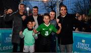 1 December 2018; Portugal supporter Afonso Silva, aged 8, and Republic of Ireland supporter Jenny-Jo Caffrey, aged 10, with Republic of Ireland international Niamh Farrelly, second from right, and Portuguese footballing legends, from left, Vítor Baía, Luís Figo and Nuno Gomes who were in Dublin to showcase their skills at the Street Legends Community Football Event on Commons Street. The Street Football Community Football event is a joint initiative by Dublin City Council and the Football Association of Ireland ahead of the UEFA EURO 2020 Qualifying Draw in the Convention Centre on Sunday, 2nd December. The Street Legends Community Football Events kicked off on Wednesday, November 28. Other key activations include: Street Legends Community Football, Saturday, December 1, 3pm to 6pm, Commons Street, Dublin 1 with Portuguese legends Nuno Gomes and Vítor Baía. National Football Exhibition, Sunday, December 2 to Sunday, December 9, 11am-7pm, The Printworks, Dublin Castle Both events are free to attend and open to all ages and abilities. Photo by Sam Barnes/Sportsfile