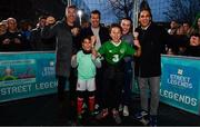 1 December 2018; Portugal supporter Afonso Silva, aged 8, and Republic of Ireland supporter Jenny-Jo Caffrey, aged 10, with Republic of Ireland international Niamh Farrelly, second from right, and Portuguese footballing legends, from left, Vítor Baía, Luís Figo and Nuno Gomes who were in Dublin to showcase their skills at the Street Legends Community Football Event on Commons Street. The Street Football Community Football event is a joint initiative by Dublin City Council and the Football Association of Ireland ahead of the UEFA EURO 2020 Qualifying Draw in the Convention Centre on Sunday, 2nd December. The Street Legends Community Football Events kicked off on Wednesday, November 28. Other key activations include: Street Legends Community Football, Saturday, December 1, 3pm to 6pm, Commons Street, Dublin 1 with Portuguese legends Nuno Gomes and Vítor Baía. National Football Exhibition, Sunday, December 2 to Sunday, December 9, 11am-7pm, The Printworks, Dublin Castle Both events are free to attend and open to all ages and abilities. Photo by Sam Barnes/Sportsfile