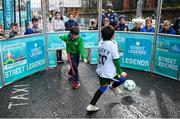 1 December 2018;  Hugh Moore, age 9, left, and Josh Gafney, age 9, from Donabate, during a skills game Portuguese footballing legends Luís Figo, Nuno Gomes and Vítor Baía were in Dublin to showcase their skills at the Street Legends Community Football Event on Commons Street. The Street Football Community Football event is a joint initiative by Dublin City Council and the Football Association of Ireland ahead of the UEFA EURO 2020 Qualifying Draw in the Convention Centre on Sunday, 2nd December. The Street Legends Community Football Events kicked off on Wednesday, November 28. Other key activations include: Street Legends Community Football, Saturday, December 1, 3pm to 6pm, Commons Street, Dublin 1 with Portuguese legends Nuno Gomes and Vítor Baía. National Football Exhibition, Sunday, December 2 to Sunday, December 9, 11am-7pm, The Printworks, Dublin Castle Both events are free to attend and open to all ages and abilities. Photo by Sam Barnes/Sportsfile